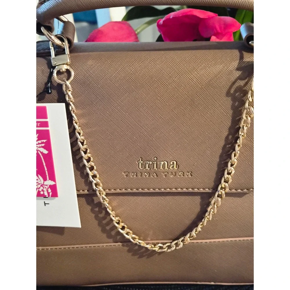 Trina Turk Khaki Vegan Leather Top Handle‎ Satchel Detachable Strap TTT-2008 NEW